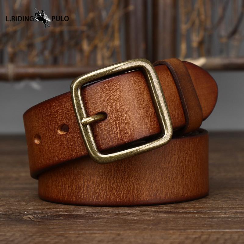 Korean Style Personality Fashion Genuine Leather Pin Buckle Pure Copper Men's Belt Men's Pure Cowhide Versatile Retro Belt