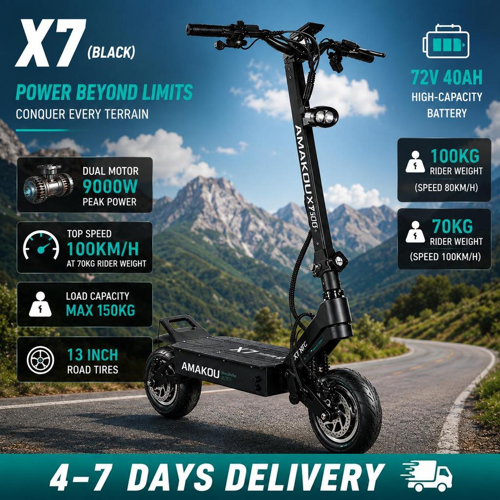 2026 hot sale X7-72 European and American high-power 9000-watt 72V40ah electric scooter off-road pedal high-speed wheel 150 kg