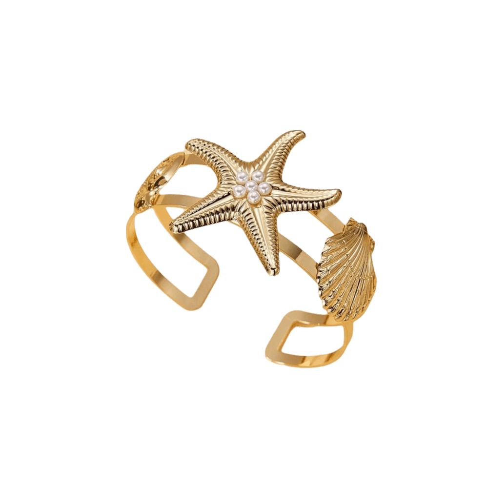 Fashion Bohemian Style Open Arm Ring Simple Gold Color Arm Bangle Adjustable Starfish Cuff Bracelet Jewelry Gift