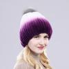 Winter hat Good elasticity women knitted 100% real rex rabbit fur cap with fox fur pompoms Natural rex rabbit fur lady warm hats