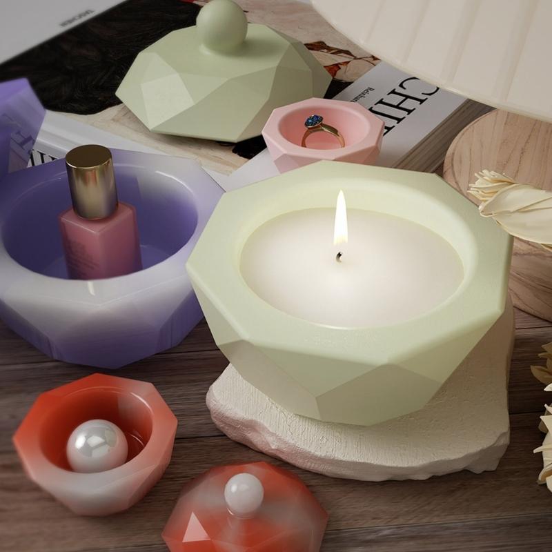 Geometrical Candlestick Silicone Mold Octagonal Rhombus Storage Holder Resin Mold DIY Candle Storage Container Molds