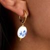 Stainless Steel Blue and White Porcelain Earrings Chinese Style Gold Hoop Earrings  Lady