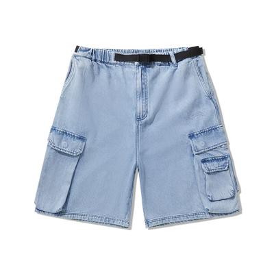 Li Ning Skateboardová řada Vintage Wash Středně vysoké Volné rovné džínové šortky Pánské šortky Světle modrý denim AJSU015-1