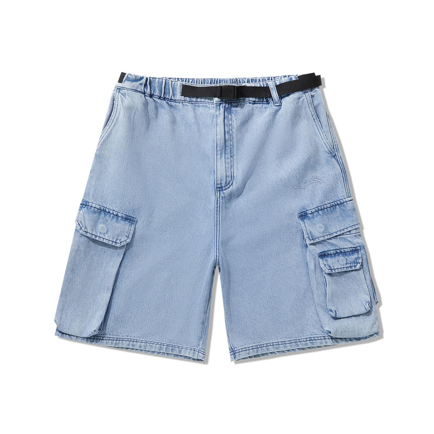 

Li Ning Серия для скейтбординга Винтажная стирка Средняя посадка Свободные Прямые Джинсовые шорты Мужские шорты Светло-голубой деним AJSU015-1 L