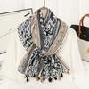 Hot-selling spring and summer new beard-hanging tassel scarf female exotic shawl travel wear yellow-green sunscreen