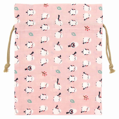 Hamamonyo Large Drawstring Bag, Chankoi Long-tailed Tit, Pink