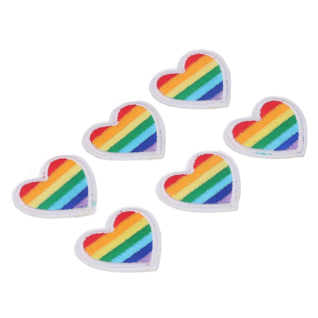 6 Pcs Rainbow Heart Patches DIY Rainbow Heart Shape Patches Decoration for Sewing Embroidery Clothing Repair