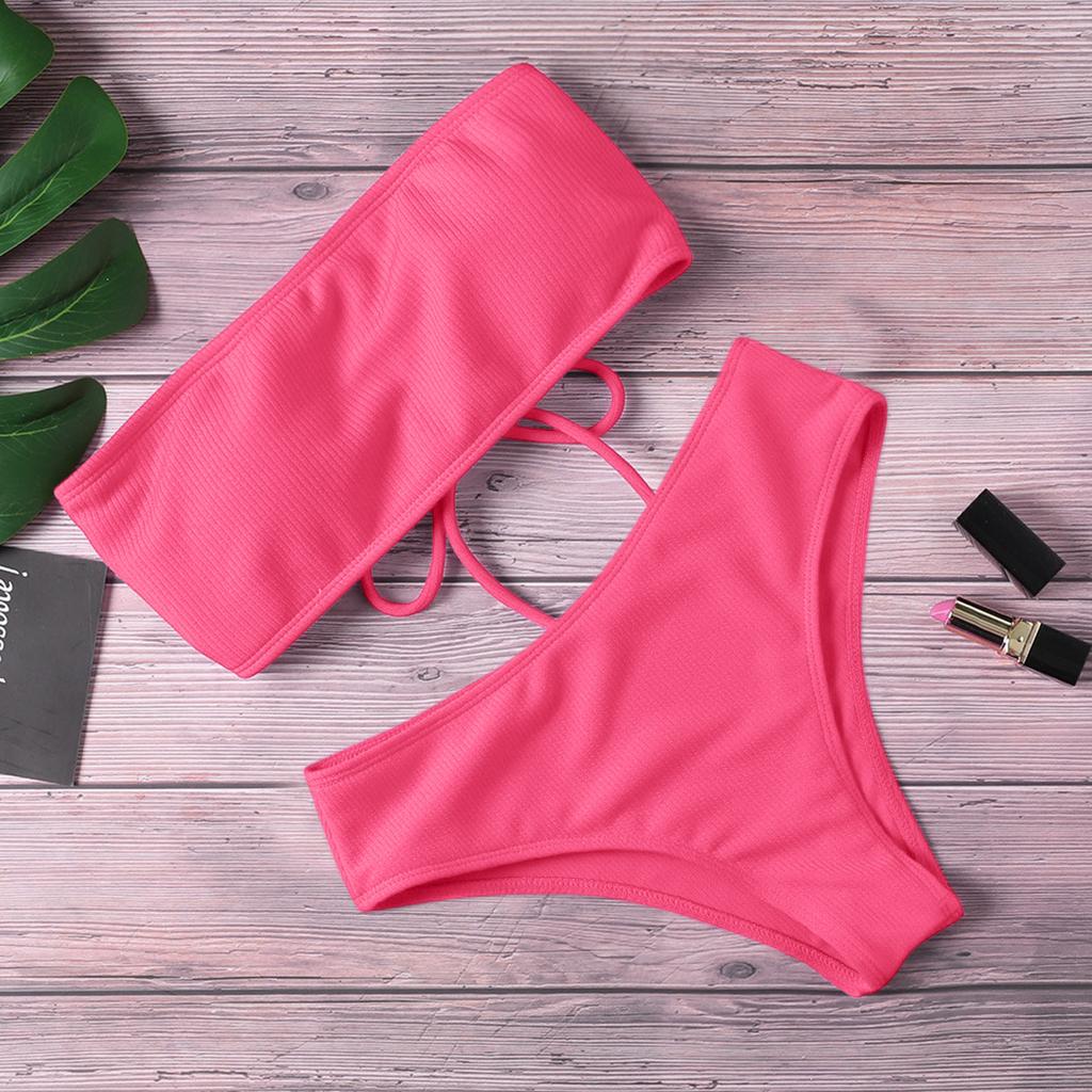 Damen Zweiteiliger Mode Bandeau Bikini Mit Gepolsterten Cups Und Ohne Bügel Badeanzug