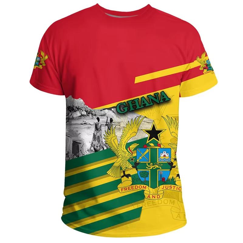 GHANA Flagge 3D-Druck Sport Schnelltrocknend Atmungsaktiv Herren T-Shirt Outdoor Fußballtrikot Fan Club