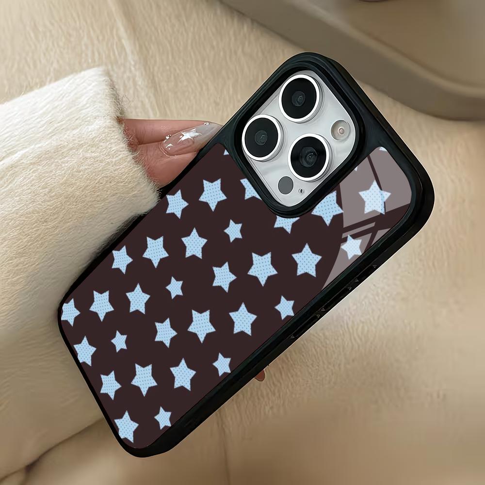 Blue star design glass phone case suitable for iPhone 17 16 15 14 13 12 11 Pro/Max/Plus anti drop and shockproof back cover