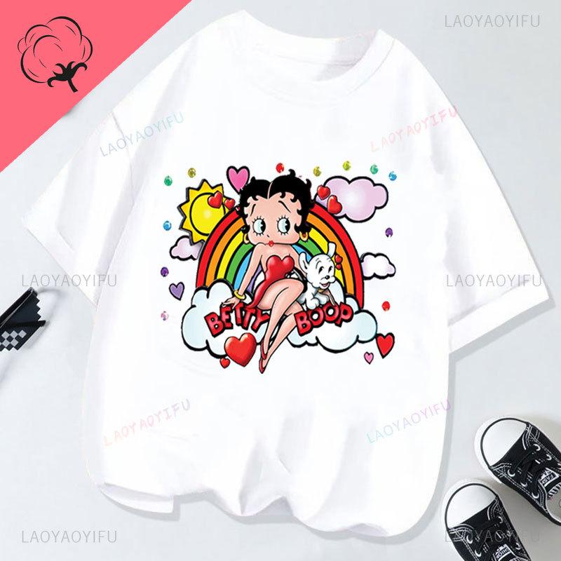 Hot Sale Bettyboop Camiseta Kawaii Cartoon Retro Style Cotton Crewneck Casual Y2k Clothes Tshirt Shoujo Girl Style Creativity