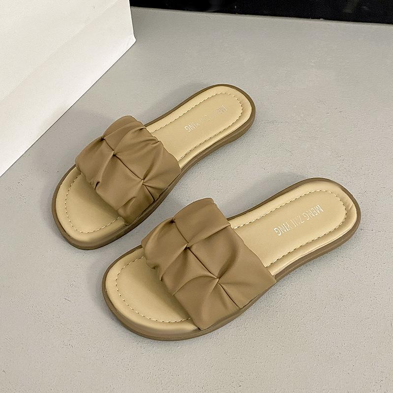 

Slippers women s summer outer wear new fashion flat heel thin bottom light soft bottom non-slip pregnant women one word cool slippers tide 40 хаки