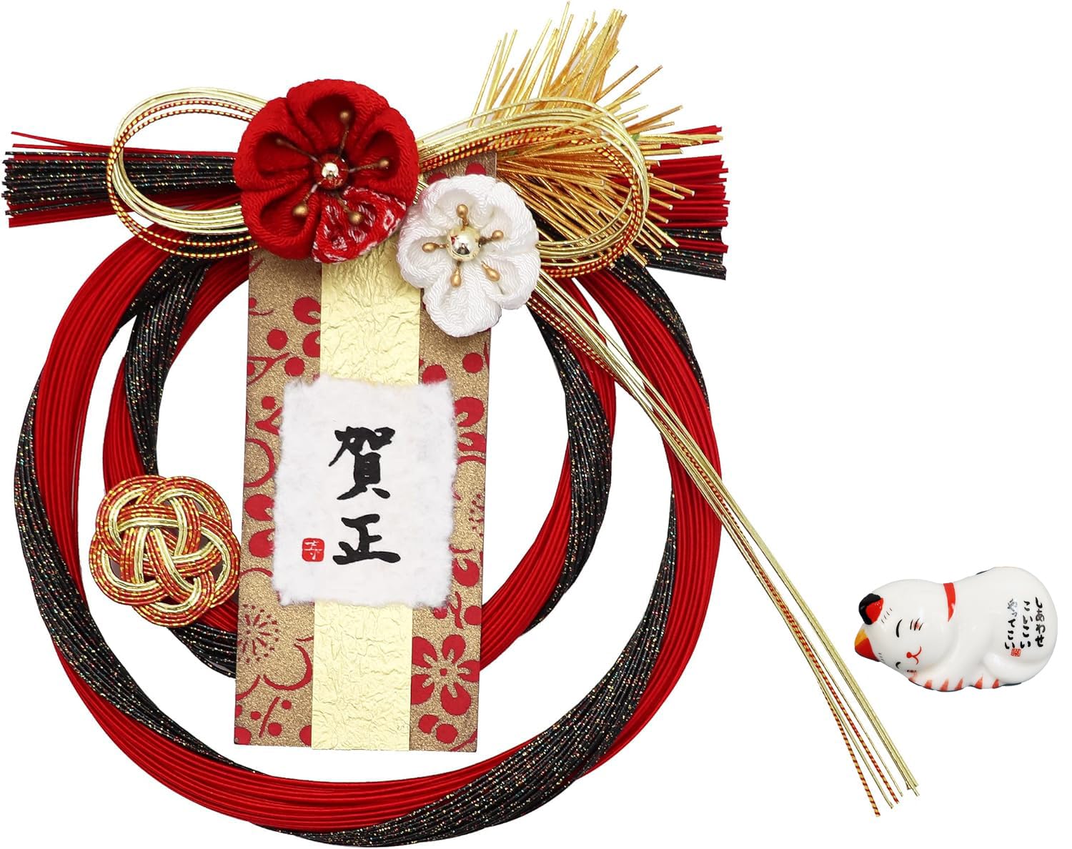 

Осака Чосейдо Новое украшение для симэнава Современный и стильный венок симэкадзари с красным цветом около 17 см Включает бонус - подставку для палочек Манеки-неко