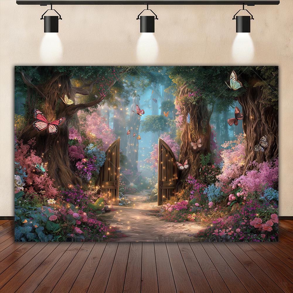 Dreamy Fairy Tale Forest Background, Natural Jungle Forest Wonderland Magic House, Children Birthday Party Photography Backdrop