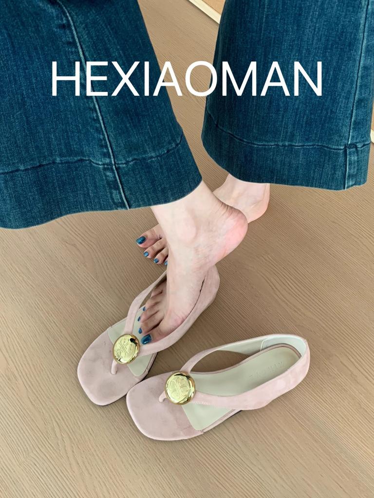 Super easy to wear 2025 summer new flat-bottomed versatile Mary Jane shoes women's shoes suede metal buckle round head shallow mouth single shoes