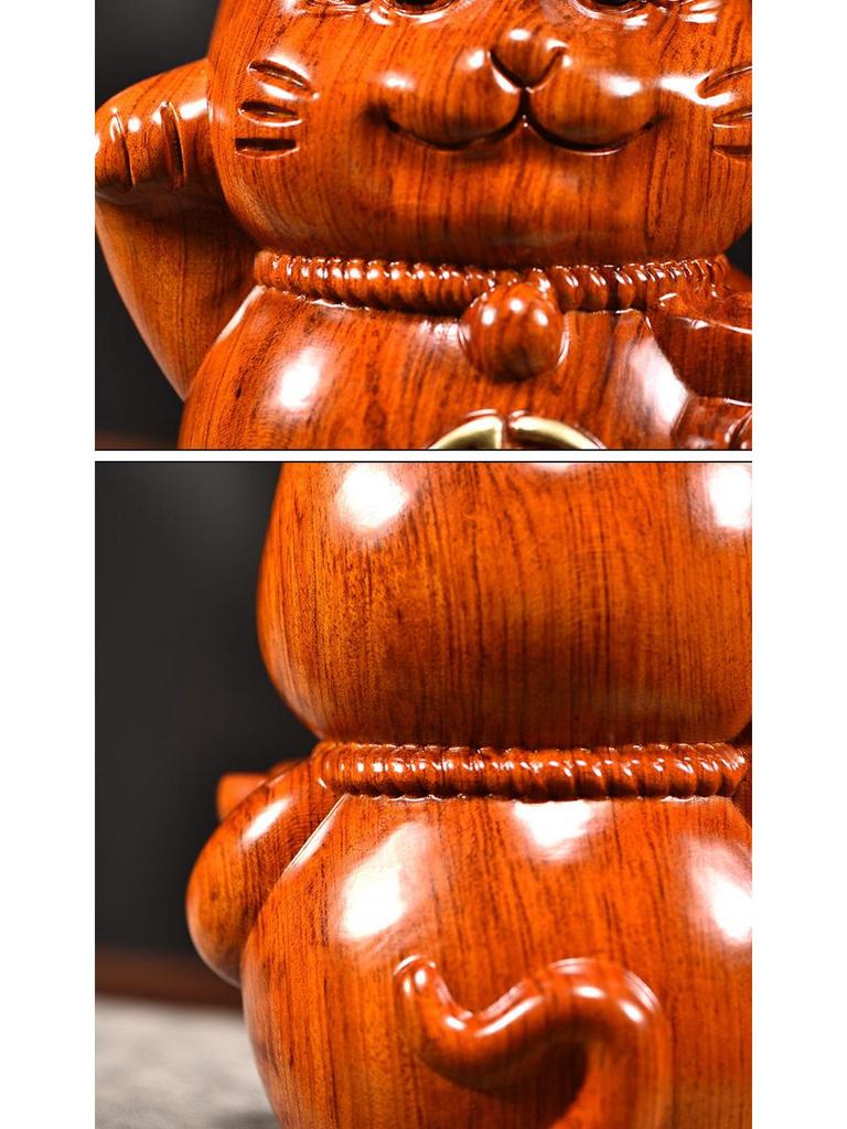 Rosewood Lucky Cat Wooden Ornament - Fortune Cat Decoration for Living Room, Shop, or TV Cabinet.