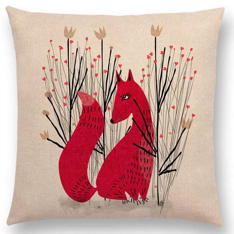 Animal Tale Spring Floral Garden Pattern Sofa Throw Pillow Case Bear Fox Unicorn Bear Birds Flower Leaf Fantasy Cushion Cover