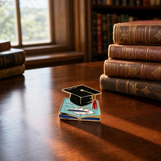 Brooch Pin, Small Graduation Hat Design Lapel Pin, Enamel Design Secure Metal Pin for Uniforms Bags Scarves Shirts
