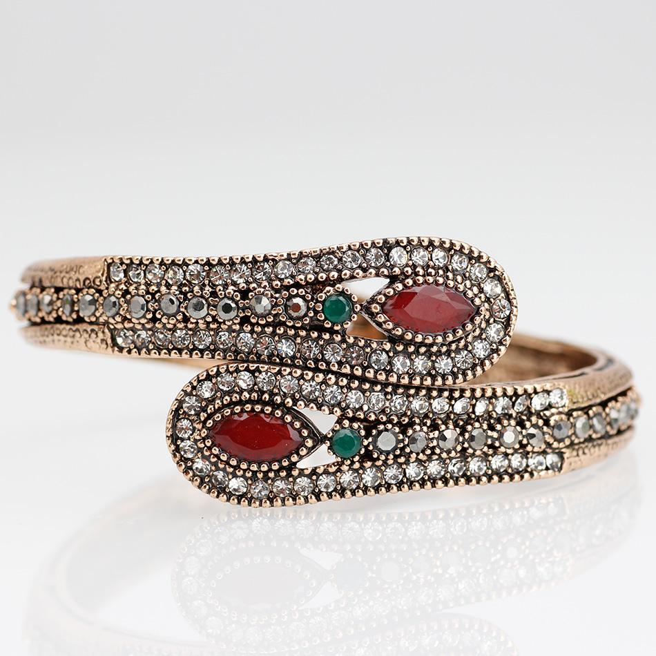 Prachtige Turkse Rode Hars Retro Armband Vintage Manchet Armband voor Vrouwen Antiek Gouden Kleur Boho Bruiloft Sieraden Lente Opening