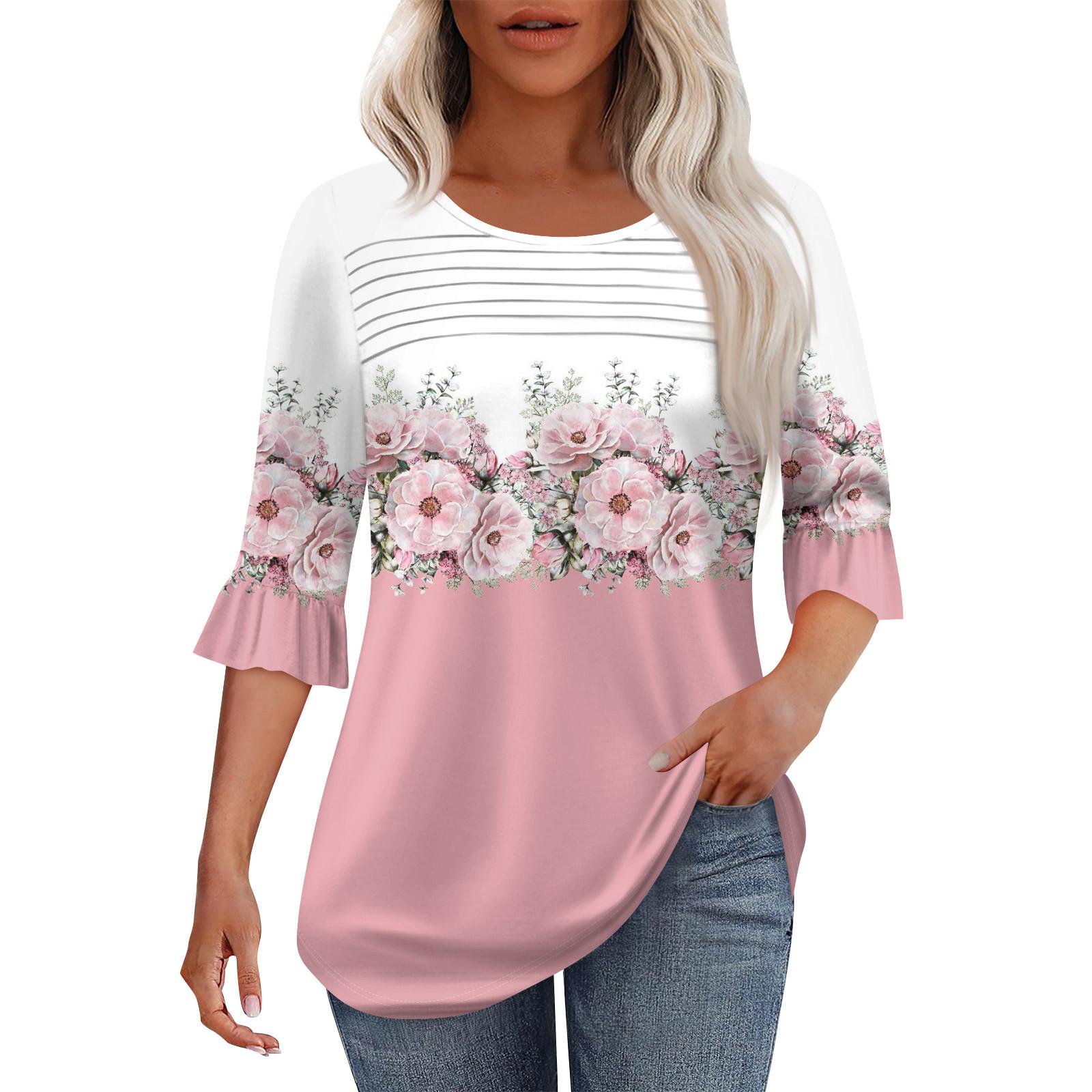 

Жіноча модна плісирована верхня частина з 3/4 рукавами та круглим вирізом XXXL рожевий