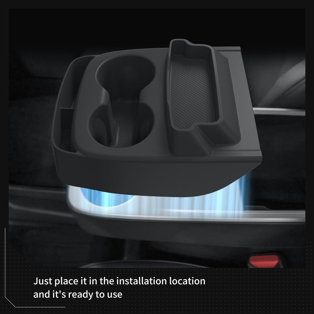 LUCKEASY for Tesla Model Y Standard RWD 2025 2026 Water Cup Holder Insert Car Cup Box Shock-Absorbing Tray Silicone Organizer