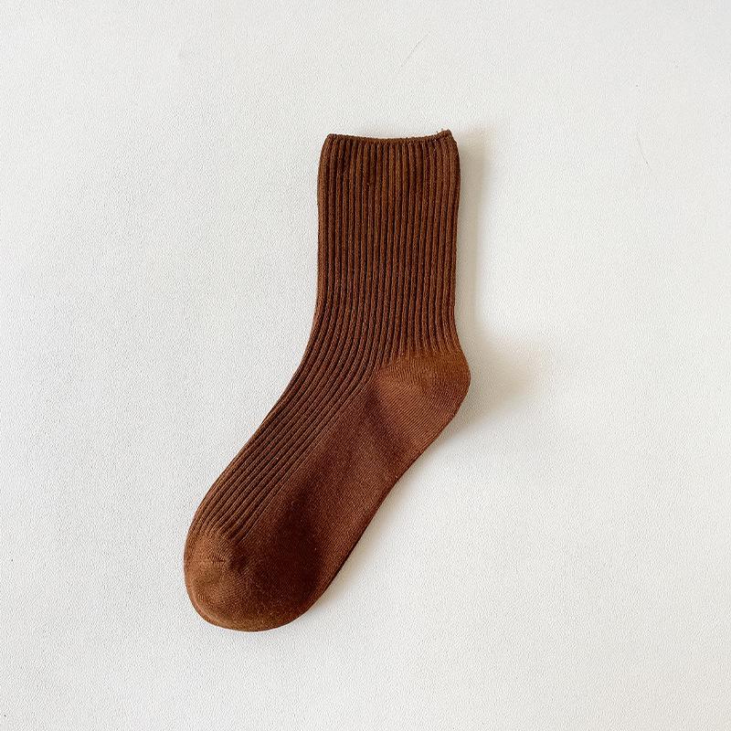 Dongdaemun Wuyin Women'S Socks Double Needle Combed Cotton Stacking Socks Coffee Series Sweat-Absorbing Versatile Medium Tube Socks