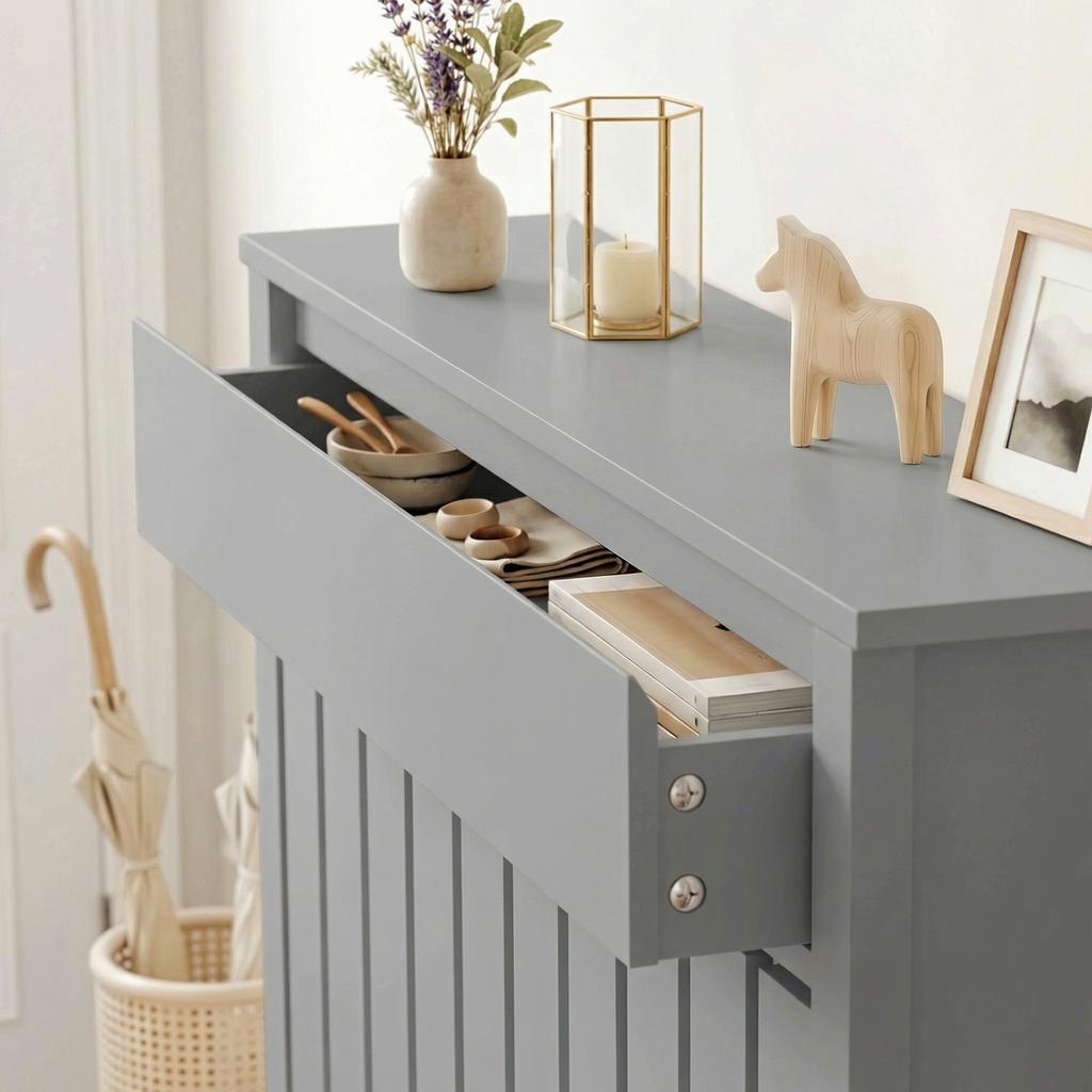 93 X 88.5cm Rustic Look Radiator Cover Grey