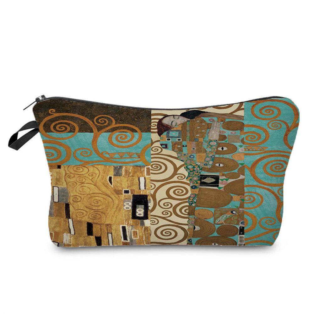 Dam Guld oljemålning Tryck Kosmetikväska Toalettartiklar Organisera Reseförvaringsfodral 6370