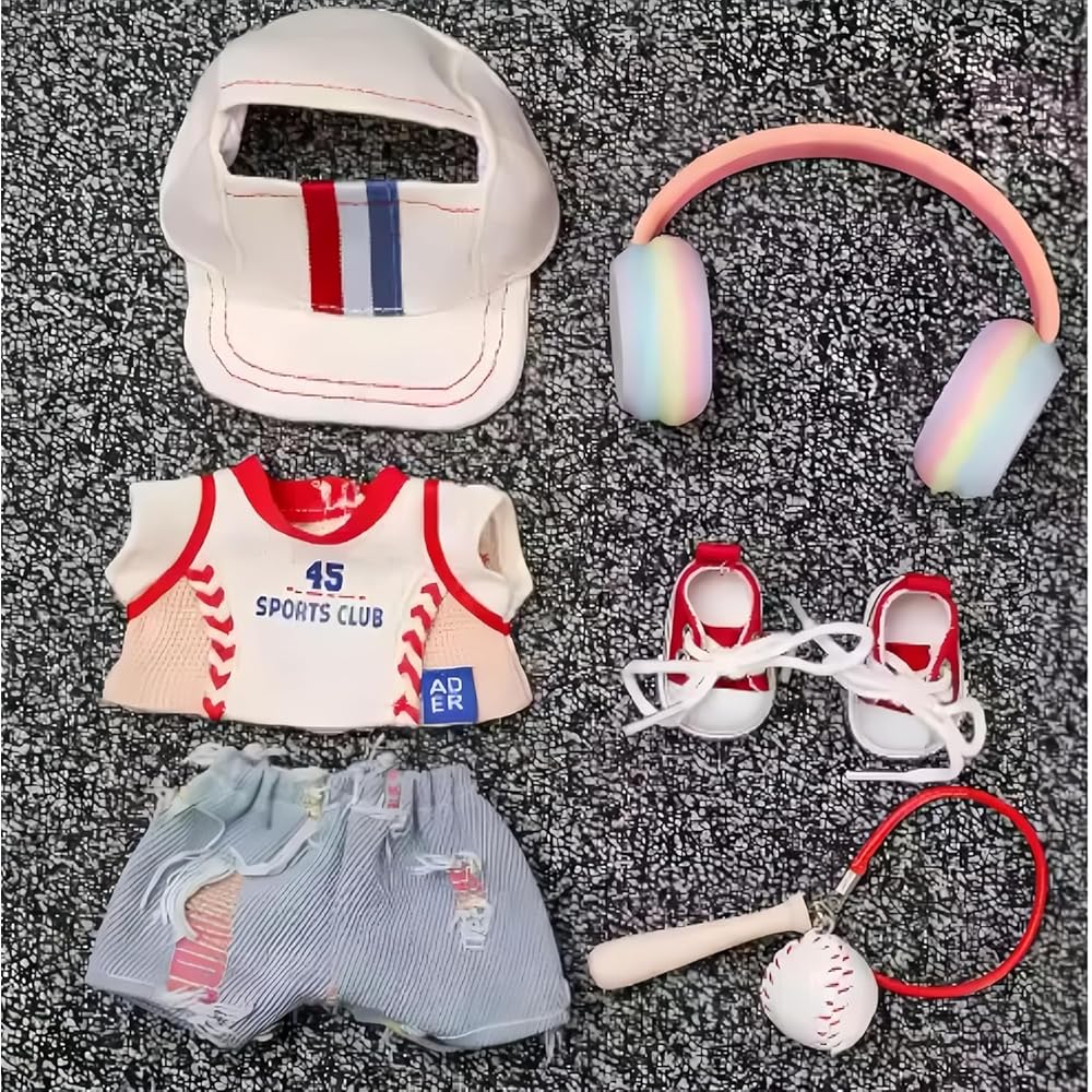 Cimoon Doll Clothes 15cm/17cm Baseball Uniform 6-Piece Set Costume Outfit for Plush Toys and Dolls