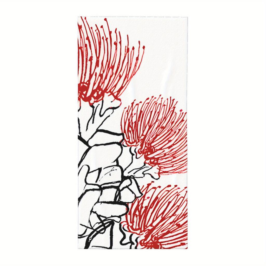 Red Pohutukawa Beach Towel Single Sided 2DPrint Soft Quick Dry Microfiber Beach Towel Pool Beach Travel Decor Tropical Vibe Gift