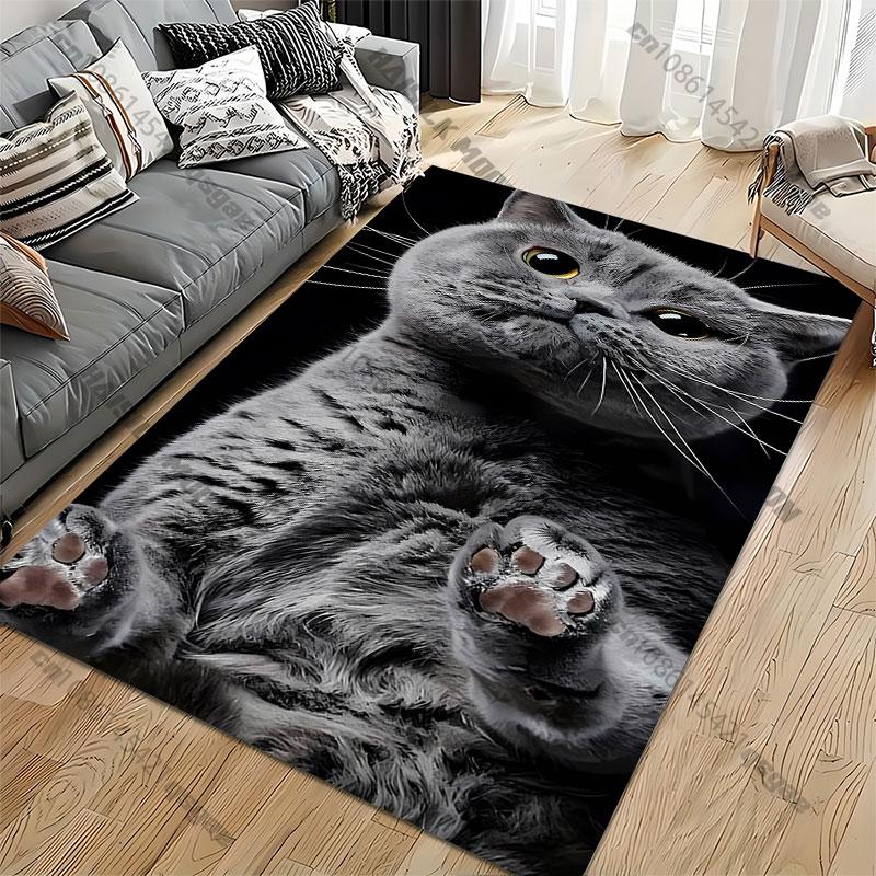Playful curious gray cat carpet Yoga living room room decor children's crawling mat doormat area rug games mat