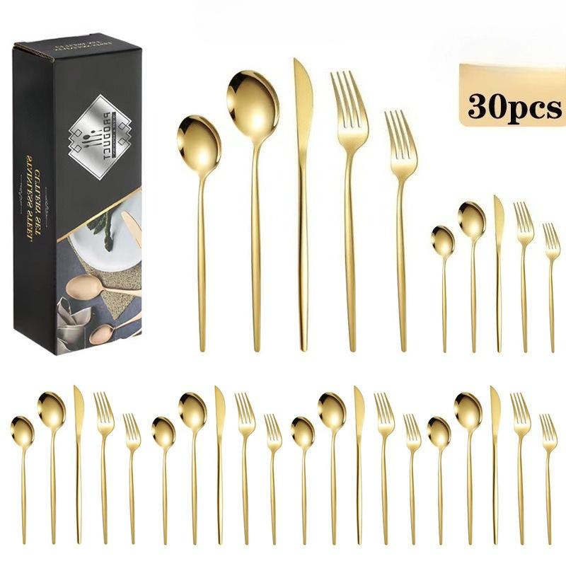 Stainless Steel Tableware 30-piece Set Western Food Steak Knife Fork and Spoon Set