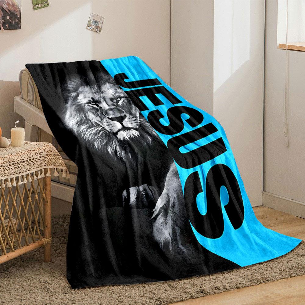 Lion Jesus Print Blanket  Printed Blanket for Living Room Bed Couch lunch break Soft Cozy Blanket for Friend's festival Gift