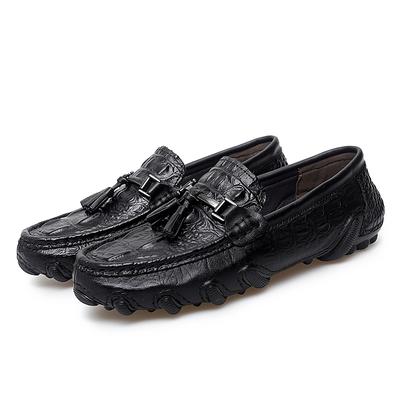 Luxury Italian Black Genuine Leather Loafers Handmade Soft Bottom Casual Leather Dress Shoe Slip On Outdoor Walking Shoe