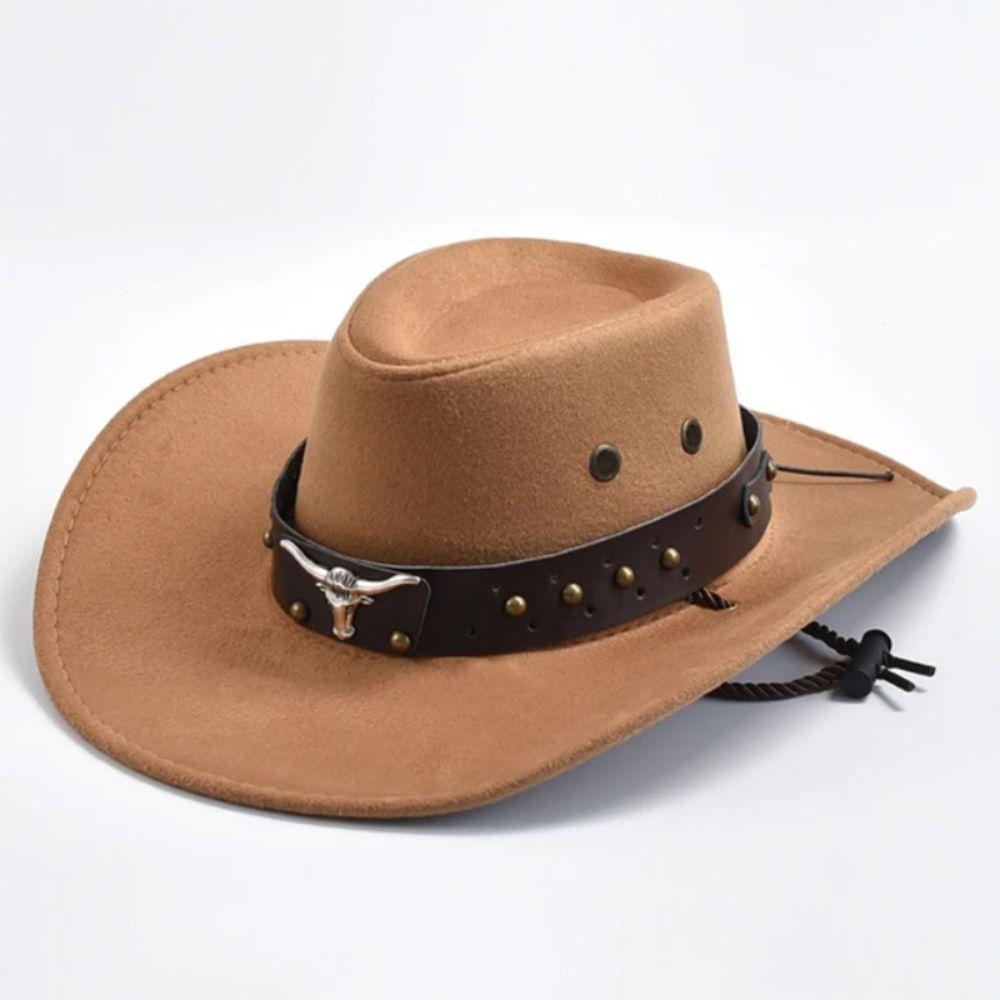 Bull Head Rivet Decor Band Western Cowboy Hat Breathable Viscose Fiber Hat Wide Brim Sun Hat Party