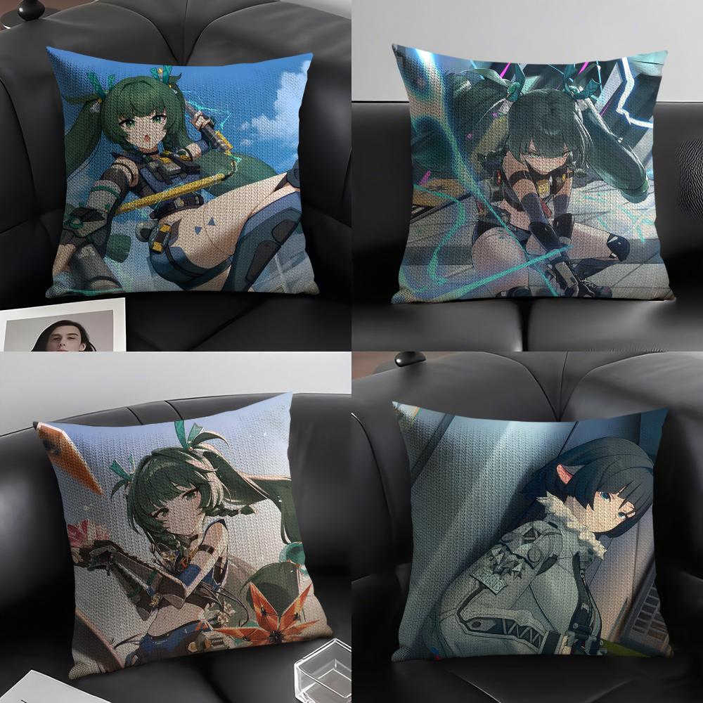 QQingyi ZenlessS Zone Zero Cushion Cover Natural Linen Organic Fabric DoubleSided Printing Sofa Home Decor Gift Pillow Case