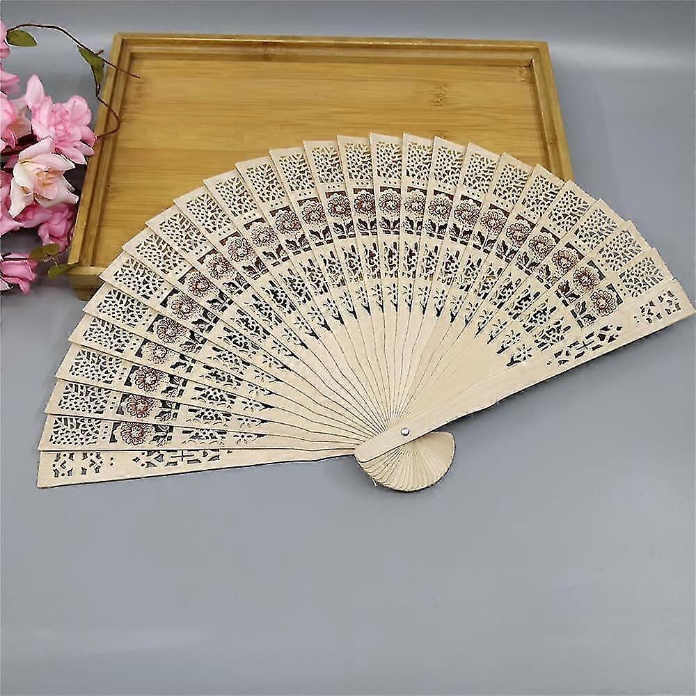 12pcs Sandalwood Fan, 8 Inch Chinese Wooden Openwork Personal Handheld Folding Fan For Wedding Party Home Decorations