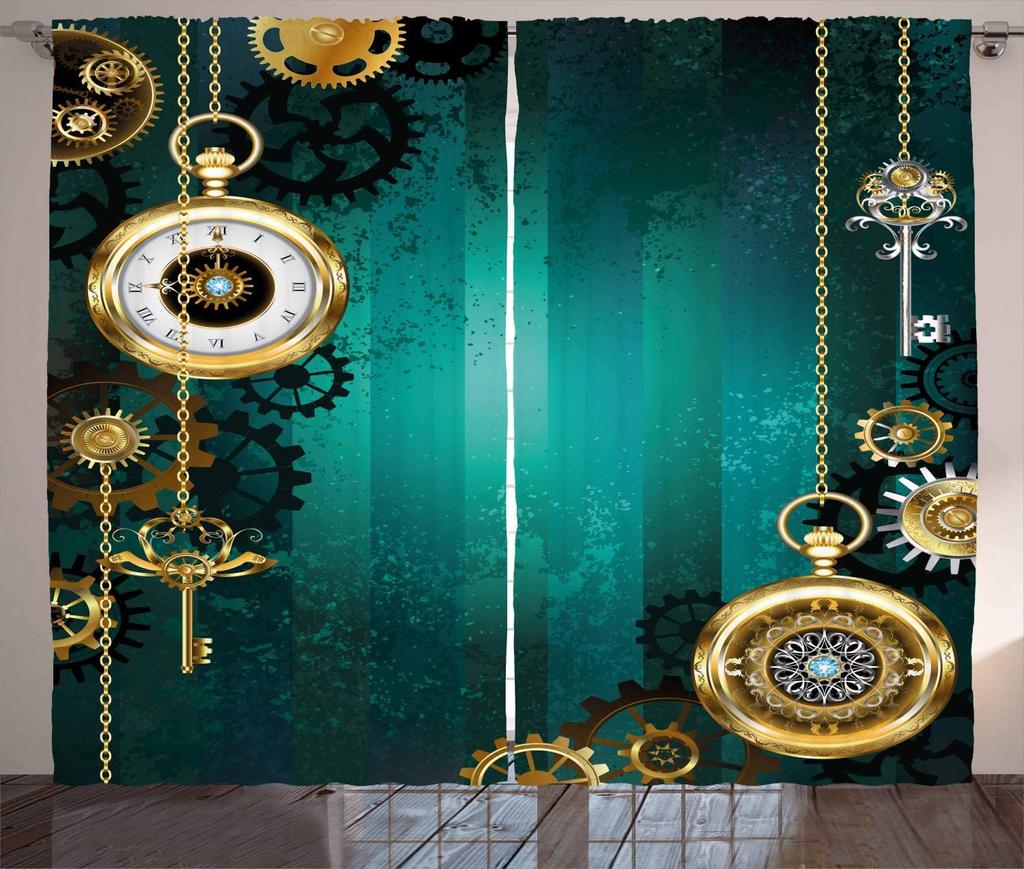 Antikke gjenstander Klokker Nøkler og kjeder Steampunk-inspirasjoner Illustrasjon Gardiner Stue Soverom Vindusgardiner Sett med 2 paneler