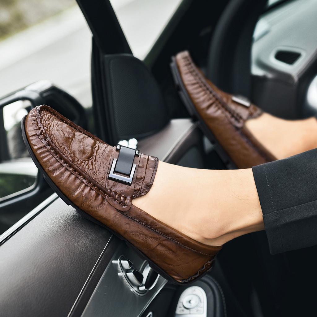 Fashion Men's Casual Crocodile Pattern Bean-shaped Shoes Design Fashion Sneakers Men Loafers Breathable Soft Flat Shoes Driving Shoes