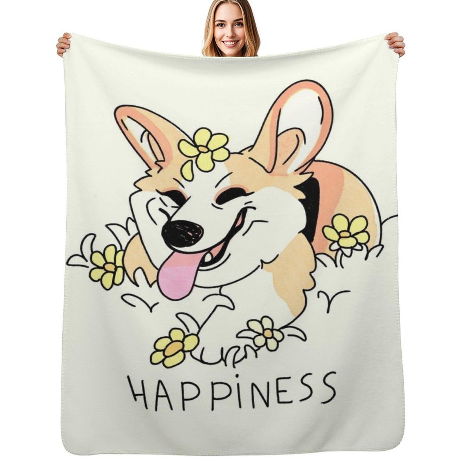 Corgi happiness Colored 2nd edition Throw Blanket Machine Washable Soft Warm Blanket 102x76cm(40x30in)