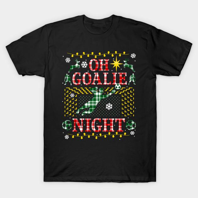Men Black Print T-shirt Funny Soccer Ugly Christmas Sweater Plaid Party Oh Goalie Night Soccer Goalie Football Favorite No-Cut Transfer Paper Print Co M