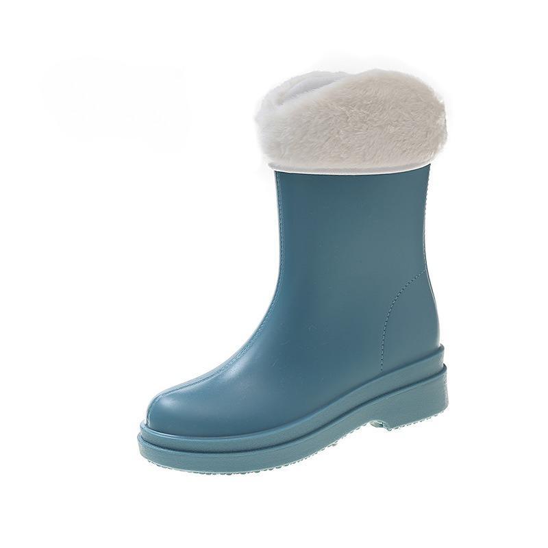 Koreansk Japansk Dame Midt-legg Regnstøvler Utendørs Fotturer Vanntette Sklisikre PVC Sko Moteable Dame Gummistøvel Overtrekk