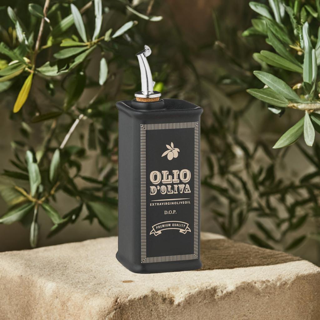 Merkloze Olijfolie Fles, 500ml Keramiek, Vintage Stijl, Zwart