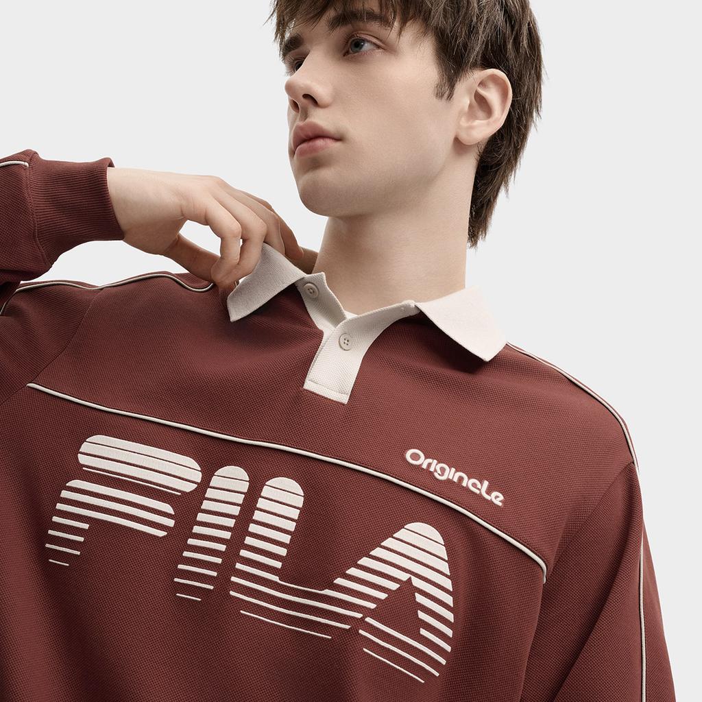 FILA Polo Shirts Men's Terracotta Red Brown Polo Collar Moderate Straight Fit F11M439205FBN