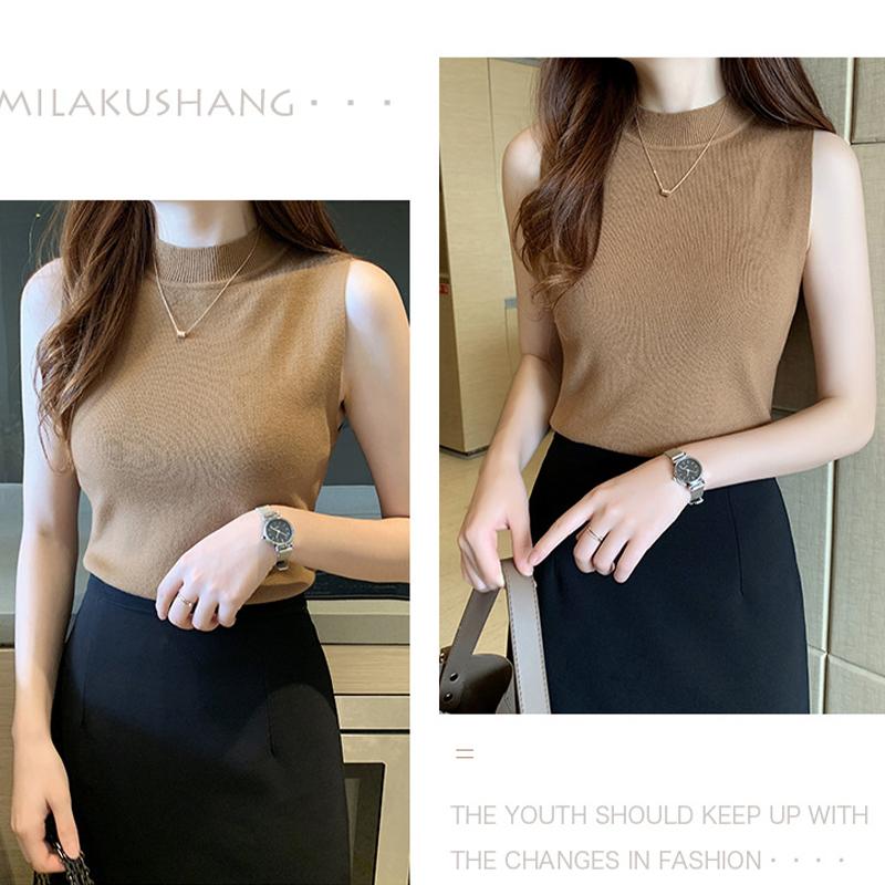 Weste Damen Half Rollkragenpullover Ärmelloses Strickoberteil Hosenträger