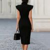 Women Retro Half Collar Tie Neck Ruffle Sleeve Fitted Knee Length Cocktail Pencil Dress for Work Party