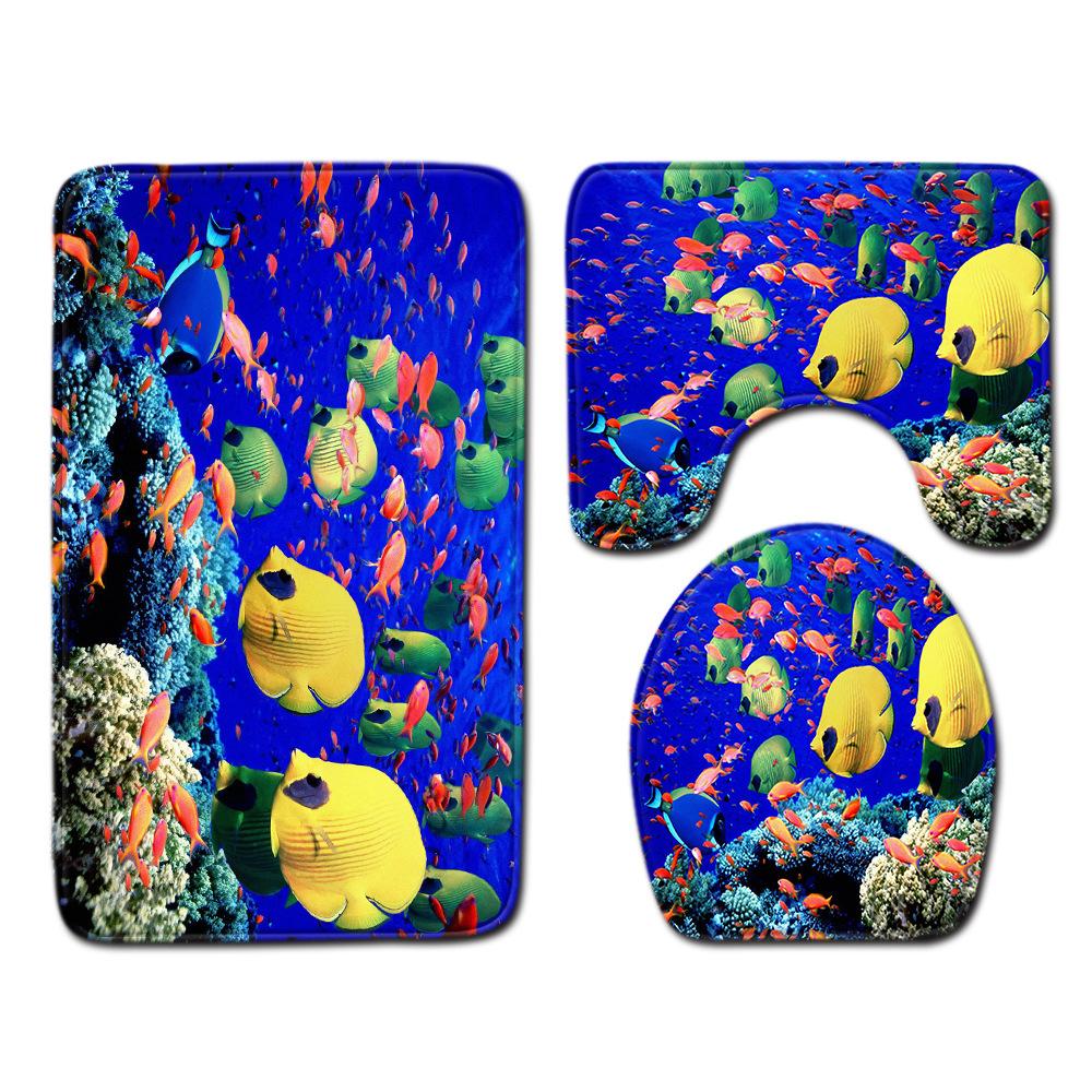 Animal Toilet Floor Mat Three-Piece Bathroom 3-Piece Carpet Doormat