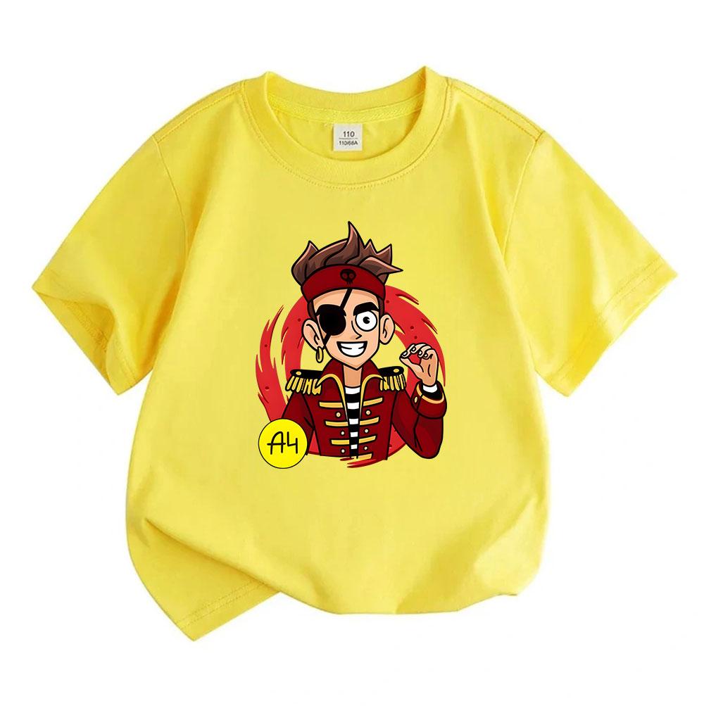 Kids Boys Girls 100% Cotton Crew Neck Short Sleeve T-Shirt, Cartoon Cool Pirate Character Print Casual Summer Soft Breathable Tee for Daily Outdoor We