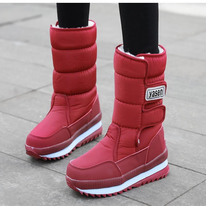 Women's winter fur one thickened padded waterproof comfortable warm anti cold lightweight hiking waterproof non-slip mid-calf snow boots