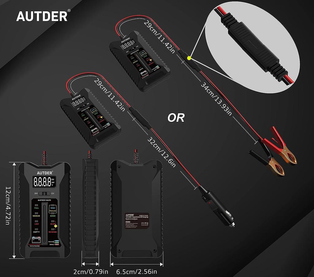 AUTDER Digital Tester, /24V Voltmeter Vehicle Motorcycle , Alternator Charging System Analyzer with